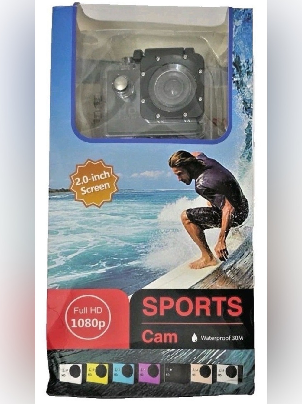 Black Sports Action Camera with Waterproof Housing - 1080p